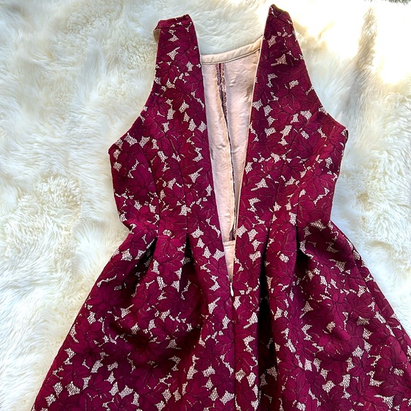 Altar’d State Cranberry Brocade Floral Mini Holiday Dress Size M - Picture 4 of 10